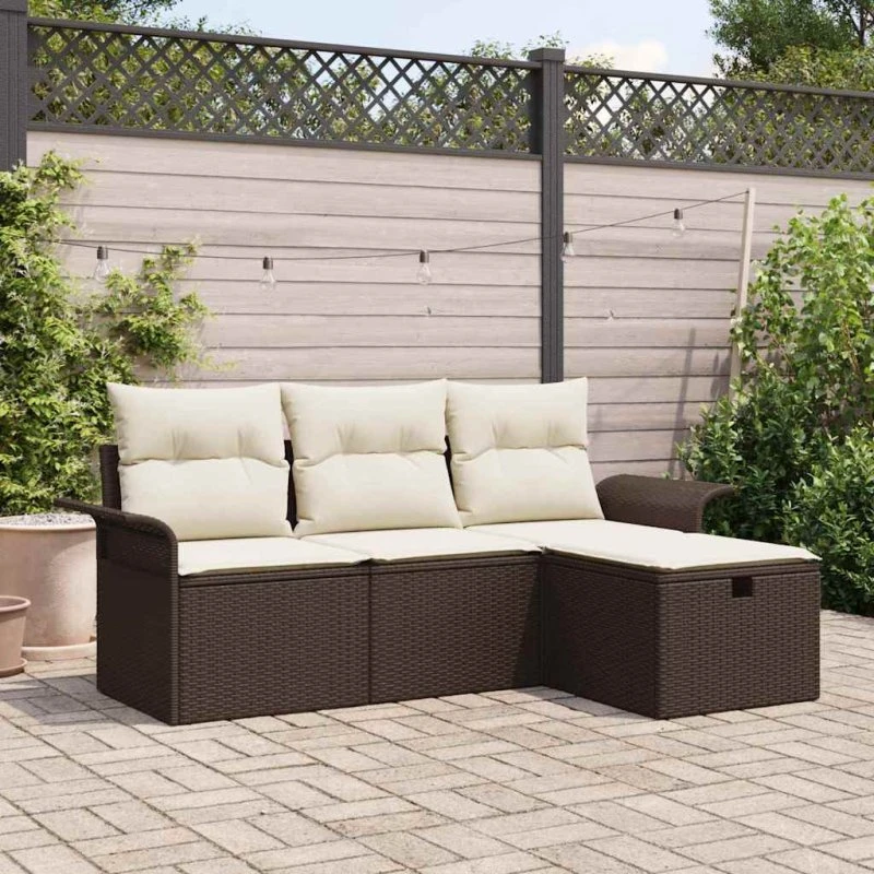 vidaXL Havesofa Sæt 4-pc Brun Poly rattan med opbevaring