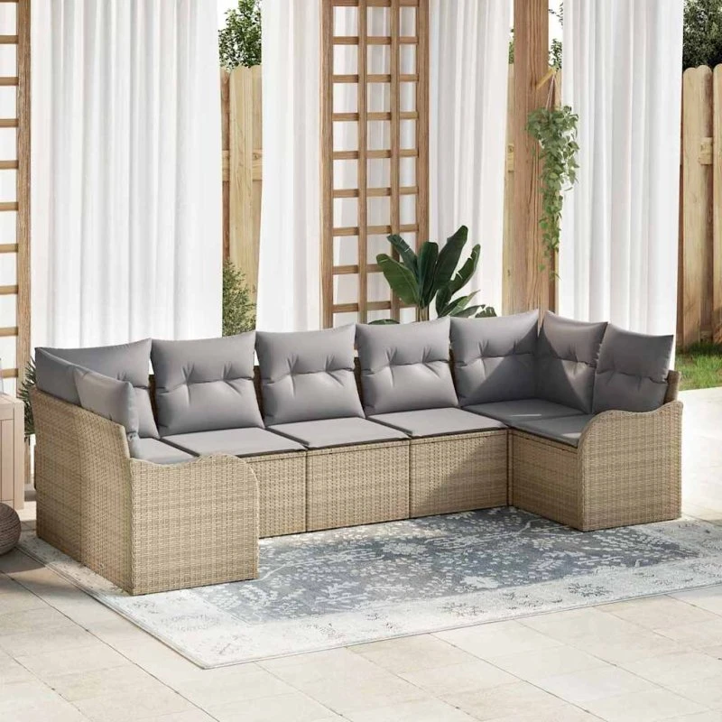 vidaXL Havesofa Sæt Beige 7 stk med puder