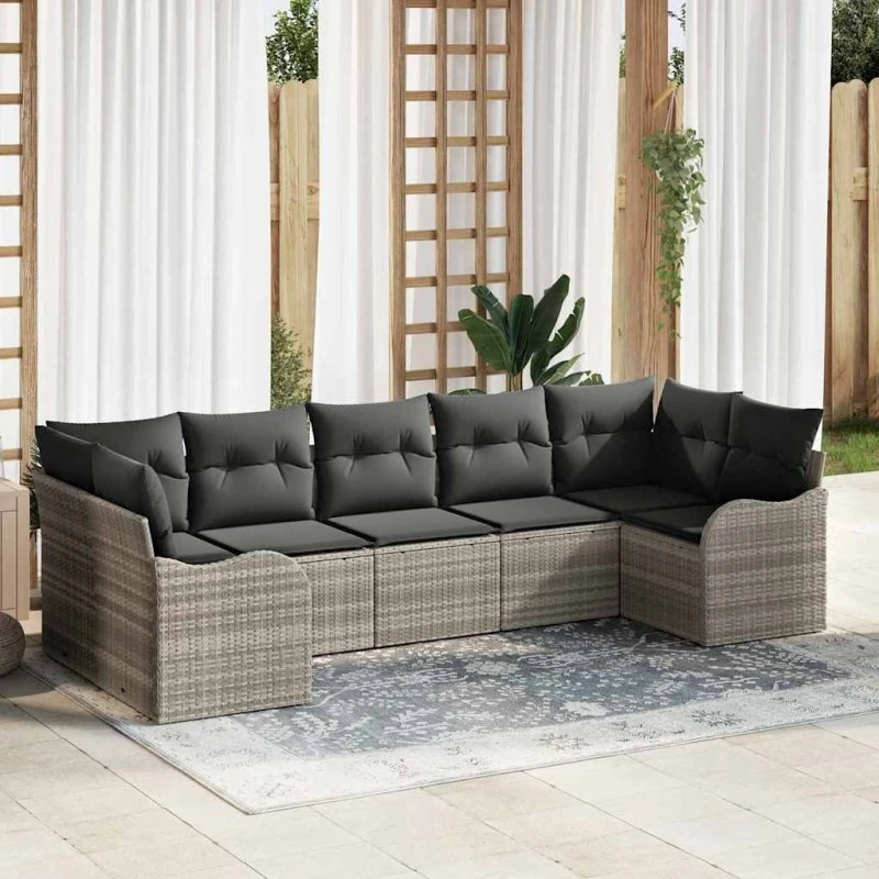 vidaXL Havesofa Sæt 7-pcs Lysegrå Poly rattan