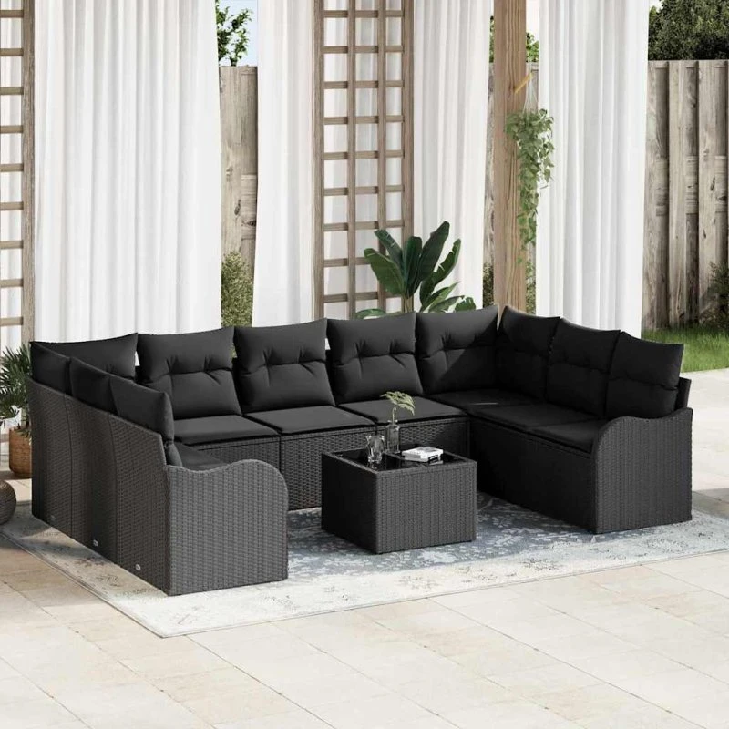 vidaXL Havesofa Sæt Sort 3-Personer Poly rattan