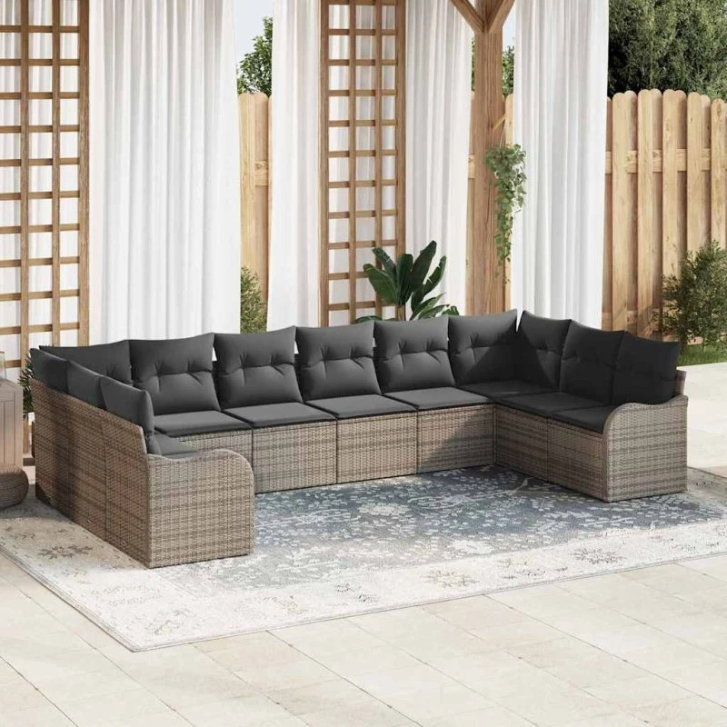 vidaXL Havesofa Sæt Grå 344 x 177,5 x 85 cm Poly rattan