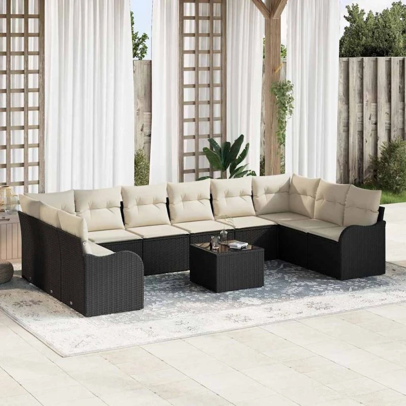 vidaXL Havesofa Sæt Sort 55x55x37 cm Poly rattan