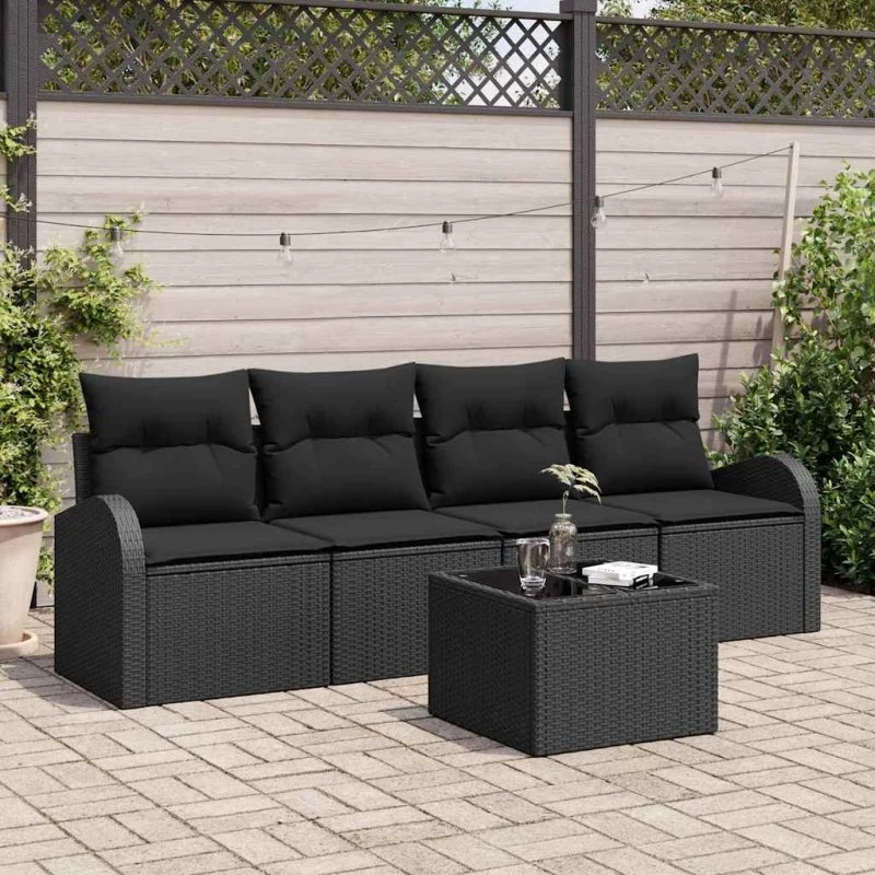 vidaXL Havesofa Sæt Sort 55x55x37 cm Poly rattan