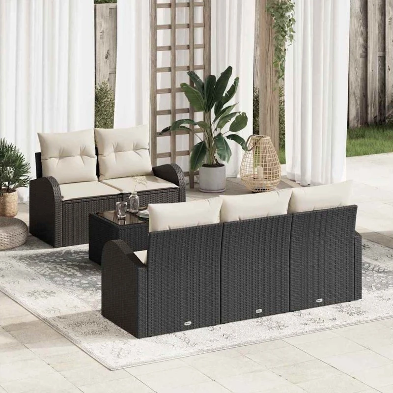 vidaXL Havesofa Sæt Sort 55x55x37 cm Poly rattan