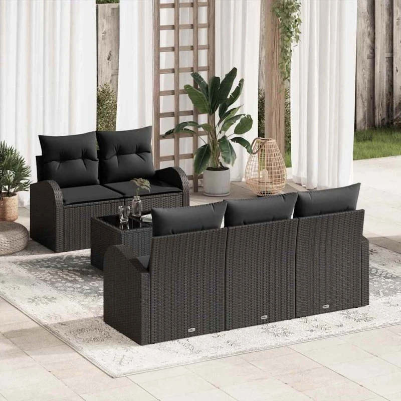 vidaXL Havesofa Sæt Sort 55x55x37 cm Poly rattan