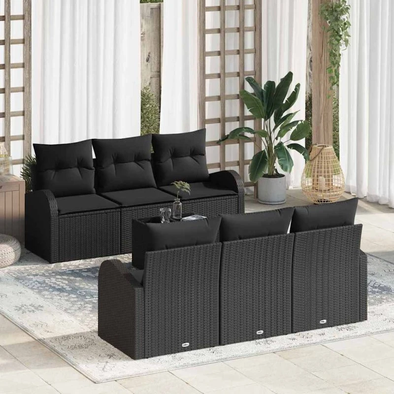 vidaXL Havesofa Sæt Sort 55x55x37 cm Poly Rattan