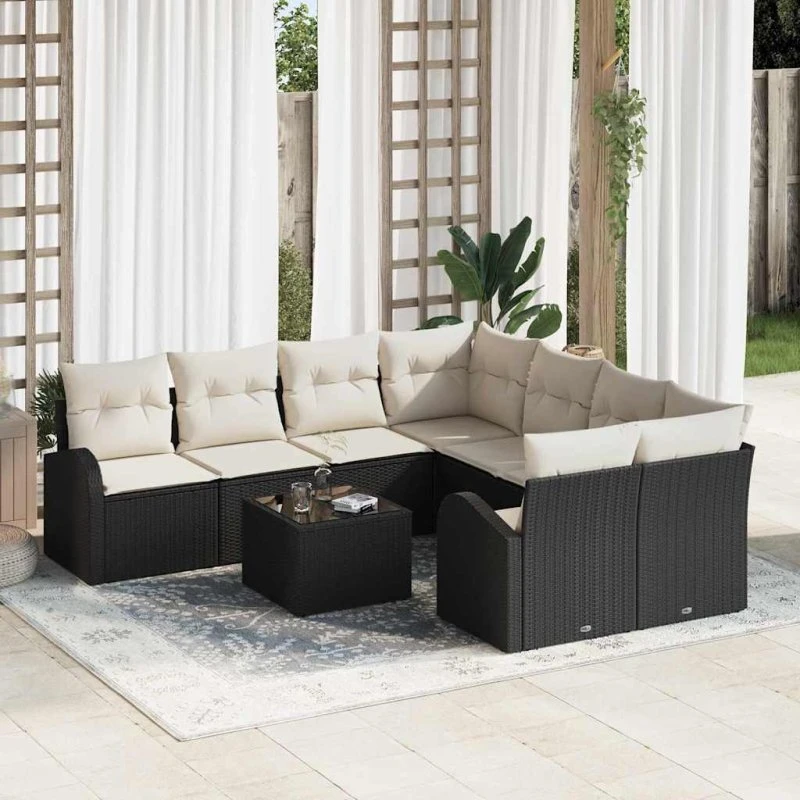 vidaXL Havesofa Sæt Sort 55x55x37 cm Poly Rattan