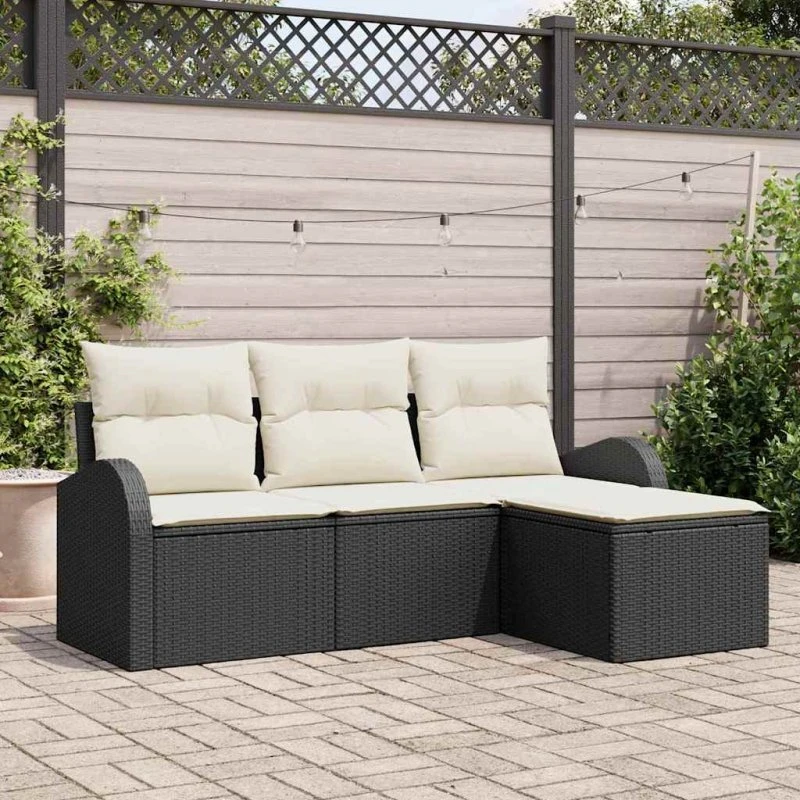 vidaXL Havesofa Sæt 4-puds Sort Poly rattan