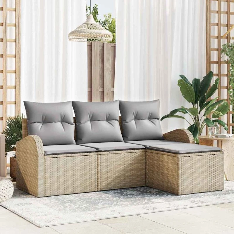 vidaXL Havesofa Sæt Beige 4-puds Poly rattan