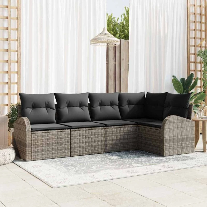 vidaXL Havesofa Sæt 5-pces Grå Poly Rattan