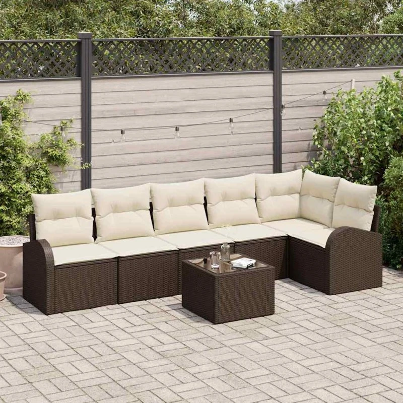 vidaXL Havesofa Sæt Brun Poly rattan 7 stk