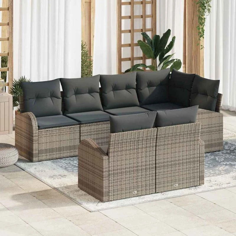vidaXL Havesofa Sæt Grå 7-plads Poly rattan