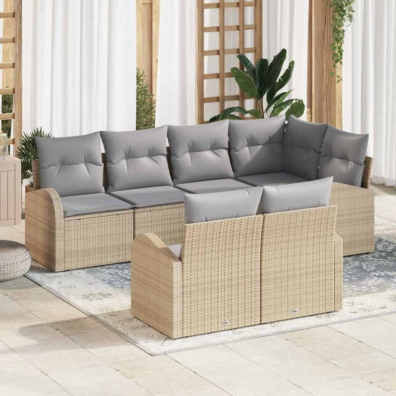 vidaXL Havesofa Sæt Beige 7-Personer Poly Rattan