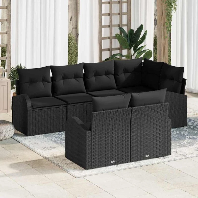 vidaXL Havesofa Sæt Sort 7-Personer Poly rattan