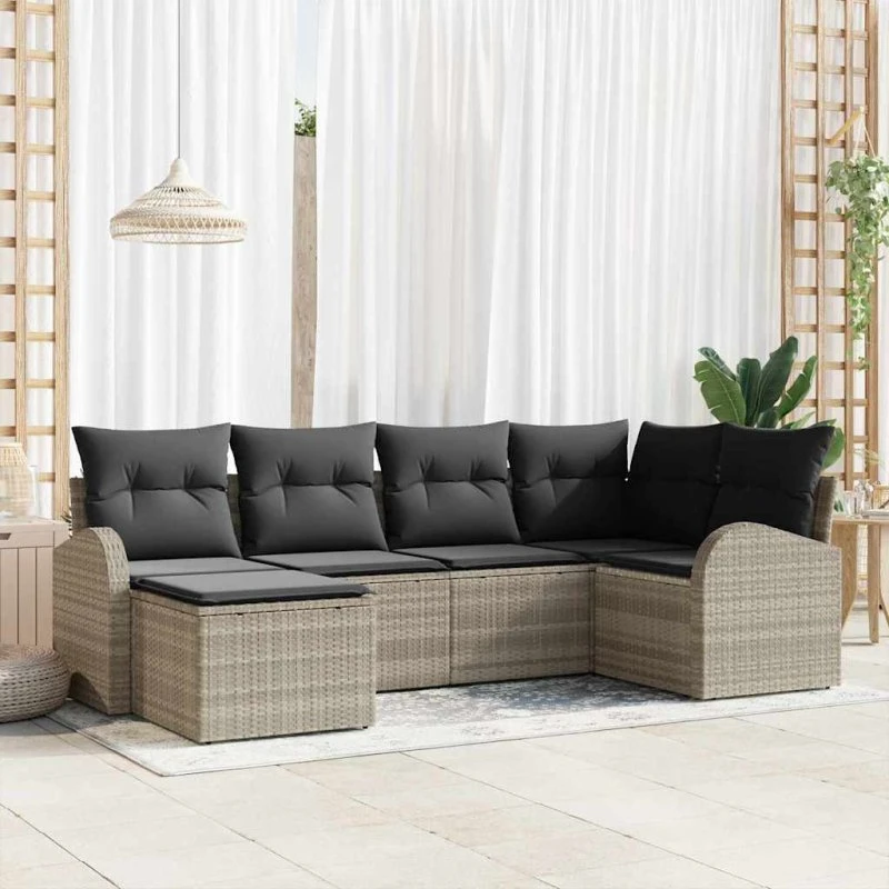 vidaXL Havesofa Sæt 6-personer Lysegrå Poly rattan