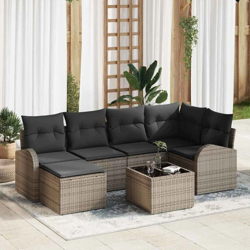 vidaXL Havesofa Sæt 7 deler Grå Poly rattan