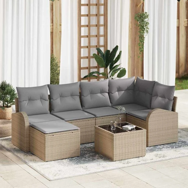 vidaXL Havesofa Sæt 7 del, beige polyrattan