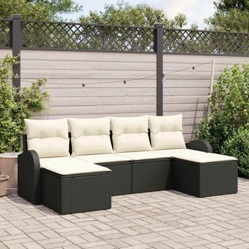 vidaXL Havesofa Sæt 6-pces Sort Poly Rattan
