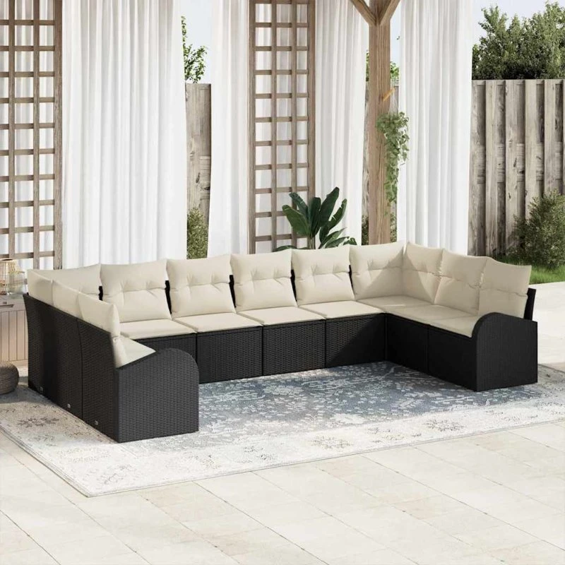 vidaXL Havemøbelssæt 10 stk Sort Poly rattan