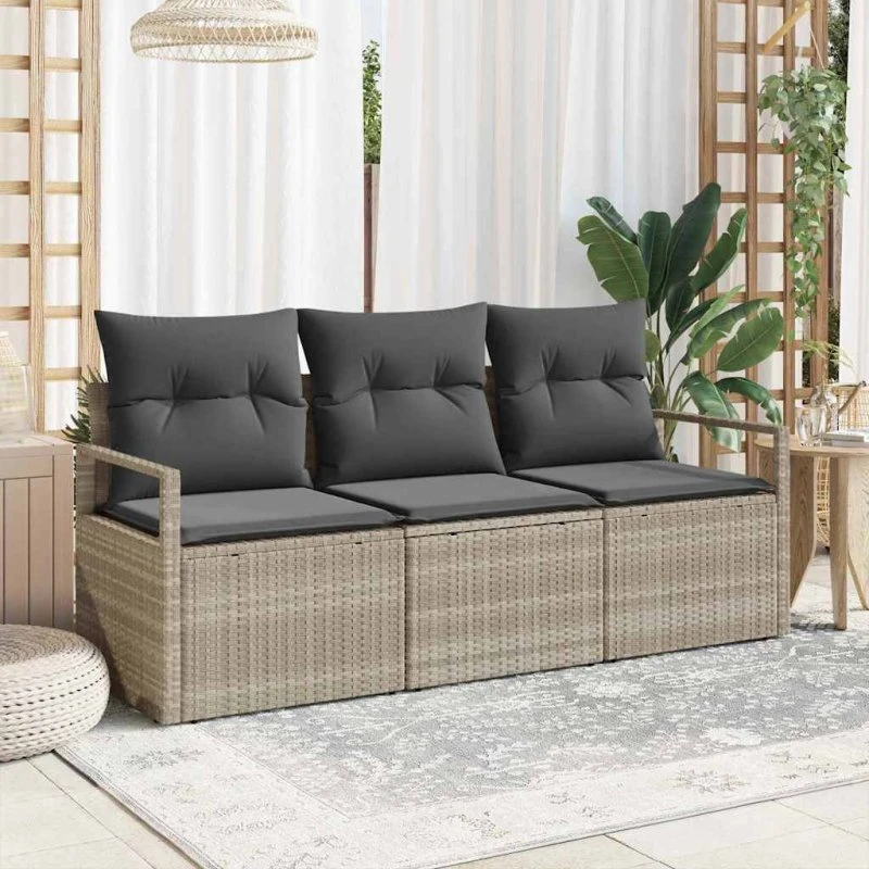 vidaXL 3-pces Havesofa Sæt Lysegrå Poly rattan