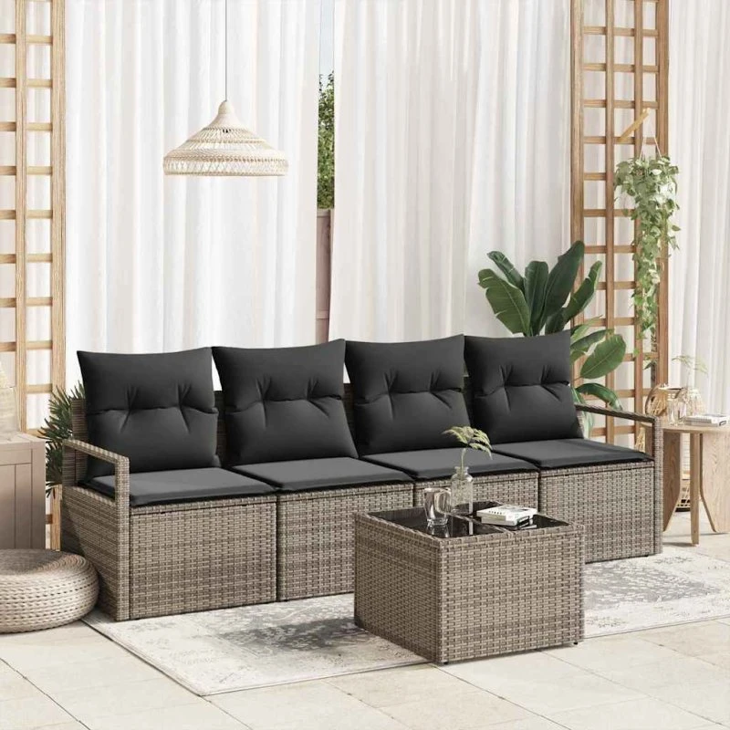 vidaXL Havesofa Sæt 5-pcs Grå PolyRattan
