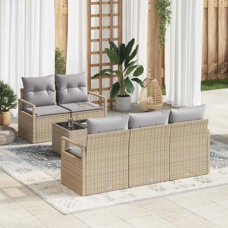 vidaXL Havesofa Sæt 6 stk Beige og Grå PolyRattan