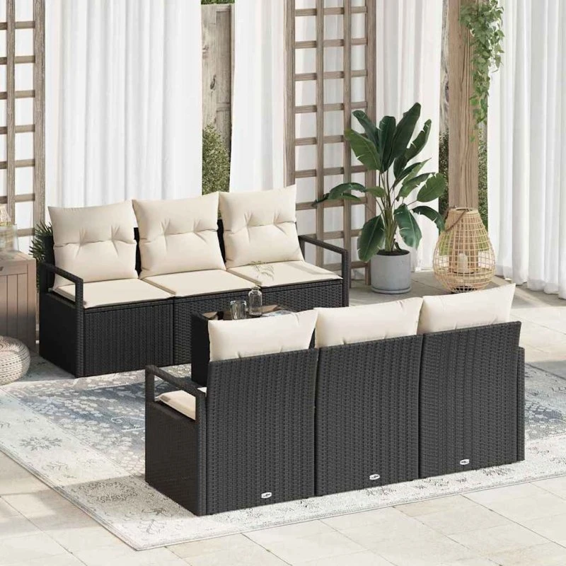 vidaXL 7-delssæt Sofa PolyRattan Sort/Cream