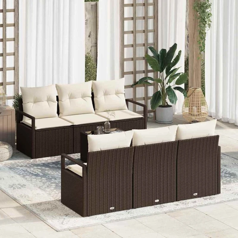 vidaXL Havesofa Sæt 7 stk Brun/Creme Poly Rattan