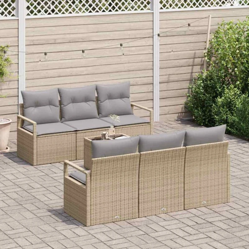 vidaXL Havesofa Sæt 7 stk Beige og Grå Poly Rattan
