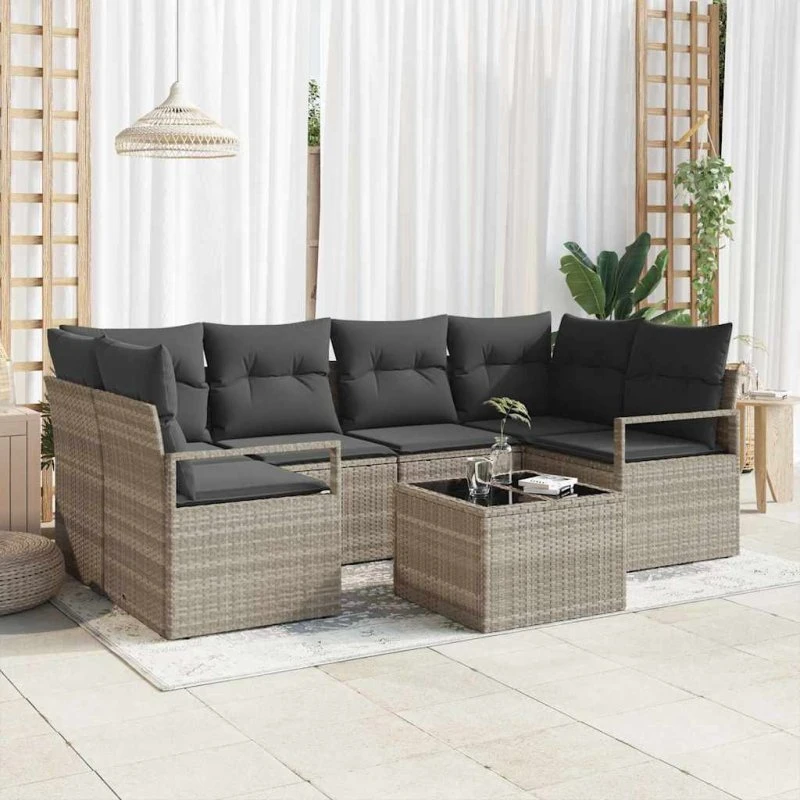 vidaXL 7-delssæt Havesofa Lys grå & Mørk grå Polyrrattan