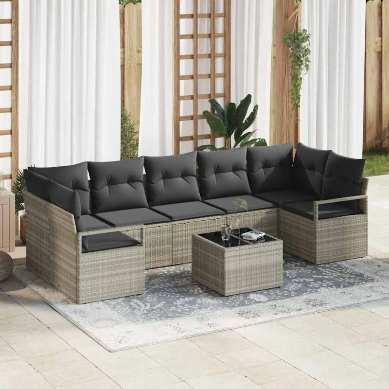 vidaXL Havesofa Sæt 8 stk Lysegrå/Mørkegrå Poly Rattan