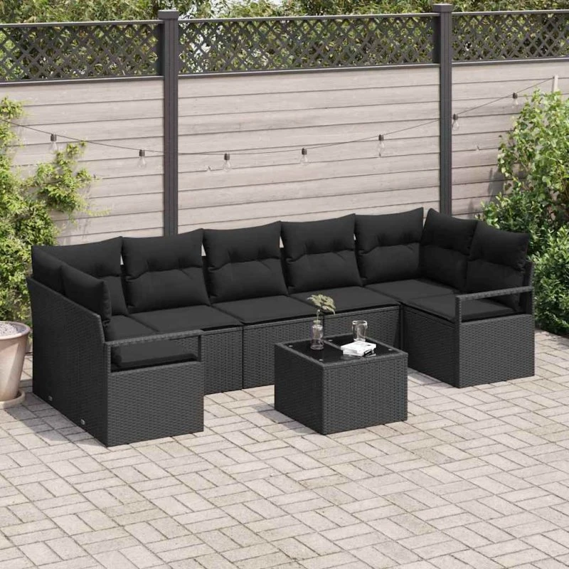 vidaXL Sofa Sæt 8 stk Sort polyrattan