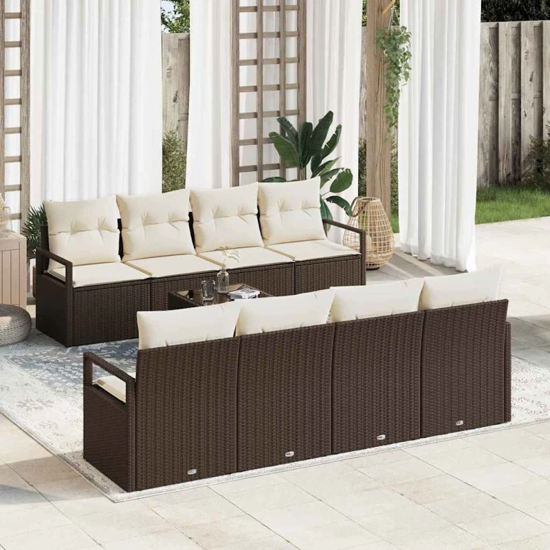vidaXL Havesofa Sæt 7 stk Brun/Creme PolyRattan