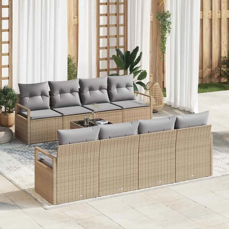 vidaXL Havesofa Sæt 7 stk Beige og Grå PolyRattan