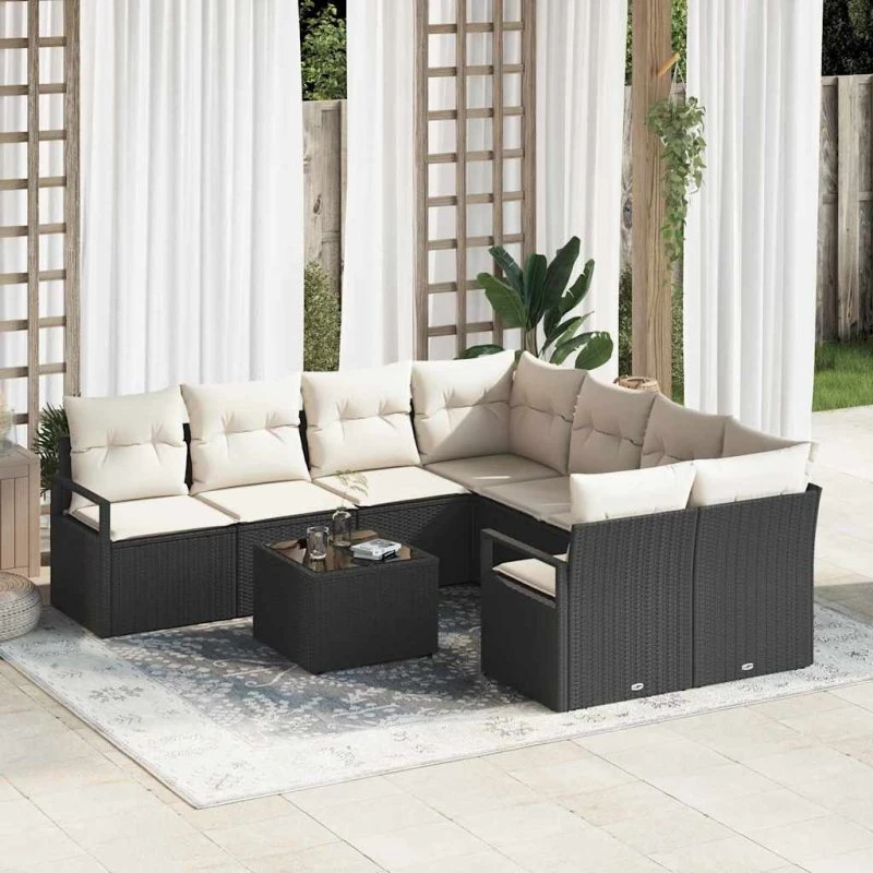 vidaXL Sofa Sæt 9 pcs Sort og Cream polyrattan