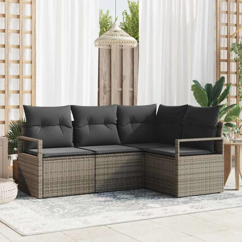 vidaXL Grå PolyRattan Havesofa Sæt 4-Personer