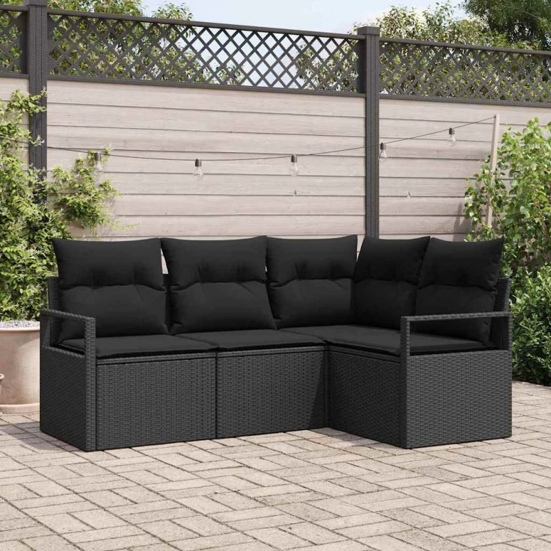 vidaXL Havesofa Sæt 4 stk Sort Poly rattan