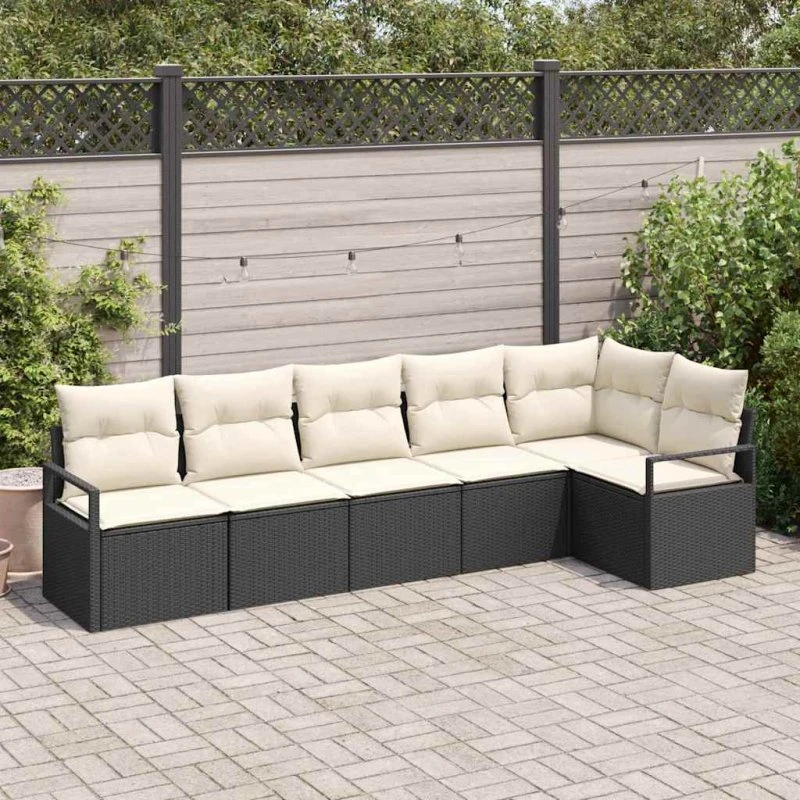 vidaXL Sofa Sæt 6 pc Sort Poly Rattan