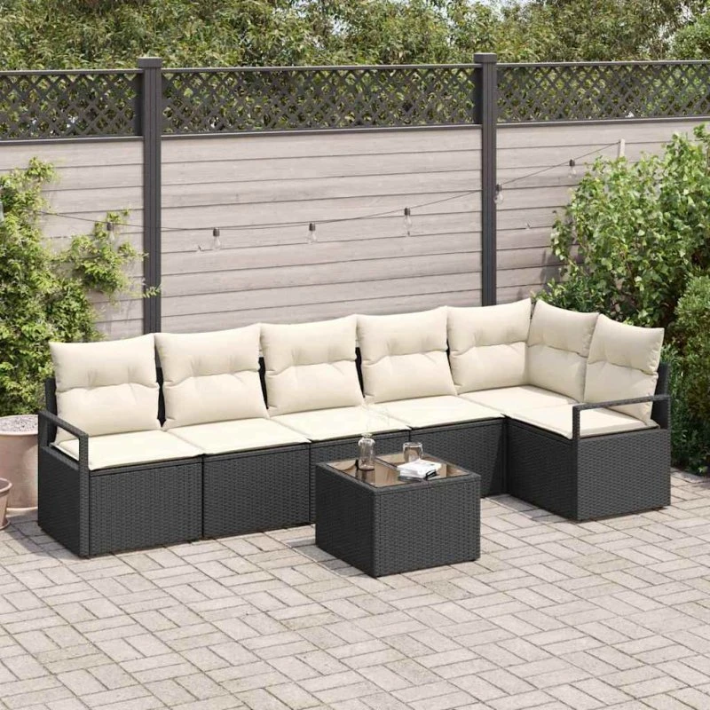 vidaXL Havesofa-sæt 7 stk Sort Poly Rattan