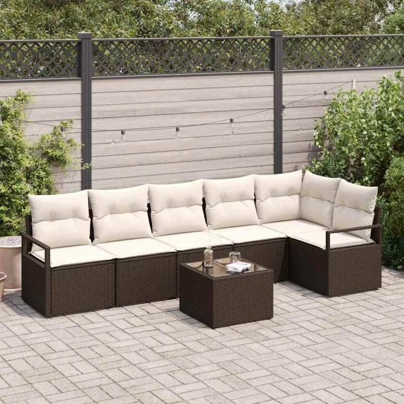 vidaXL Havesofa Sæt 7 stk Brun Poly Rattan
