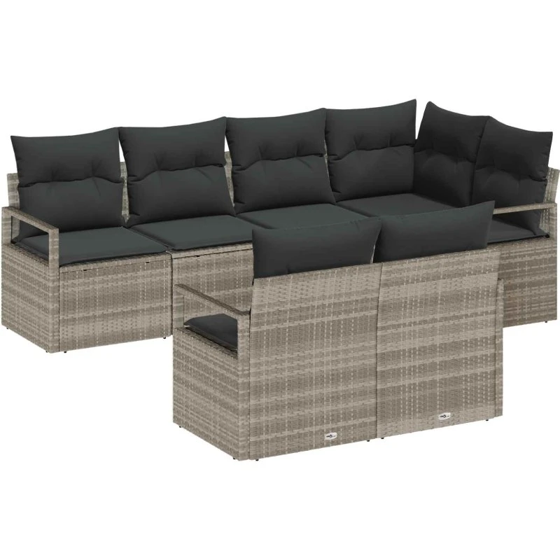 vidaXL 7-delssæt Lysegrå Poly rattan Havesofa
