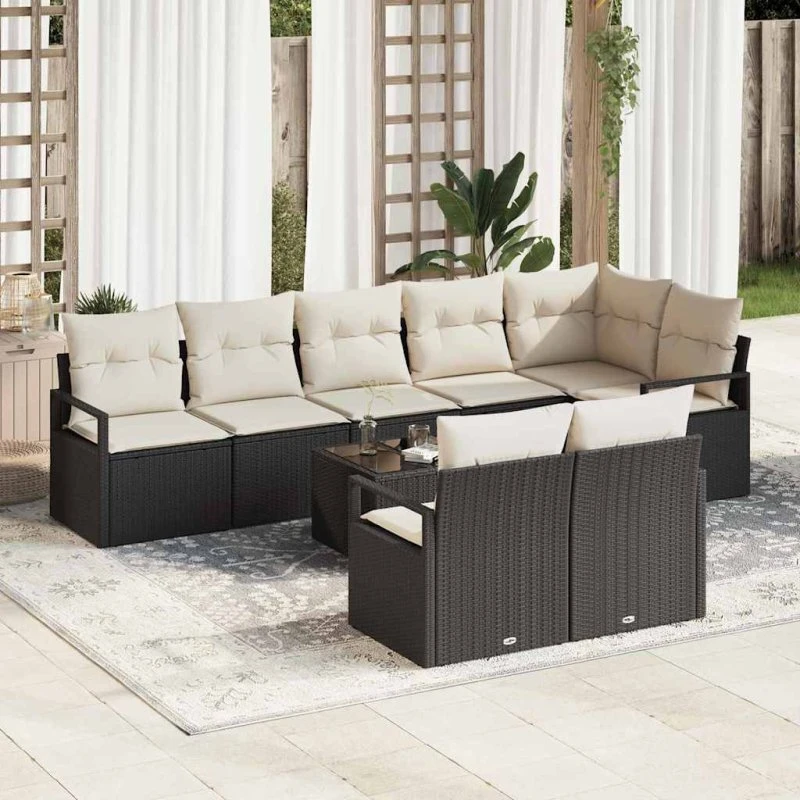 vidaXL 9-delssæt Sofa Sort Poly rattan
