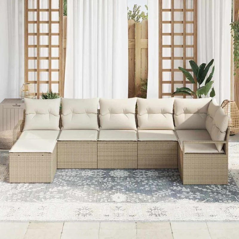 vidaXL 7-delssæt Havesofa Beige Poly rattan