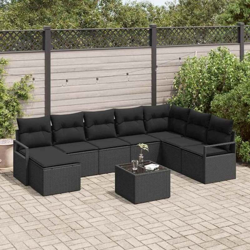vidaXL Sofa Sæt 9 pcs Sort Poly rattan