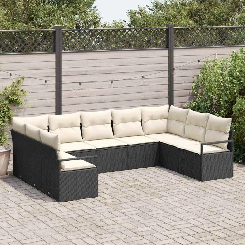 vidaXL Havemøbel Sæt 9 pc Sort Poly rattan