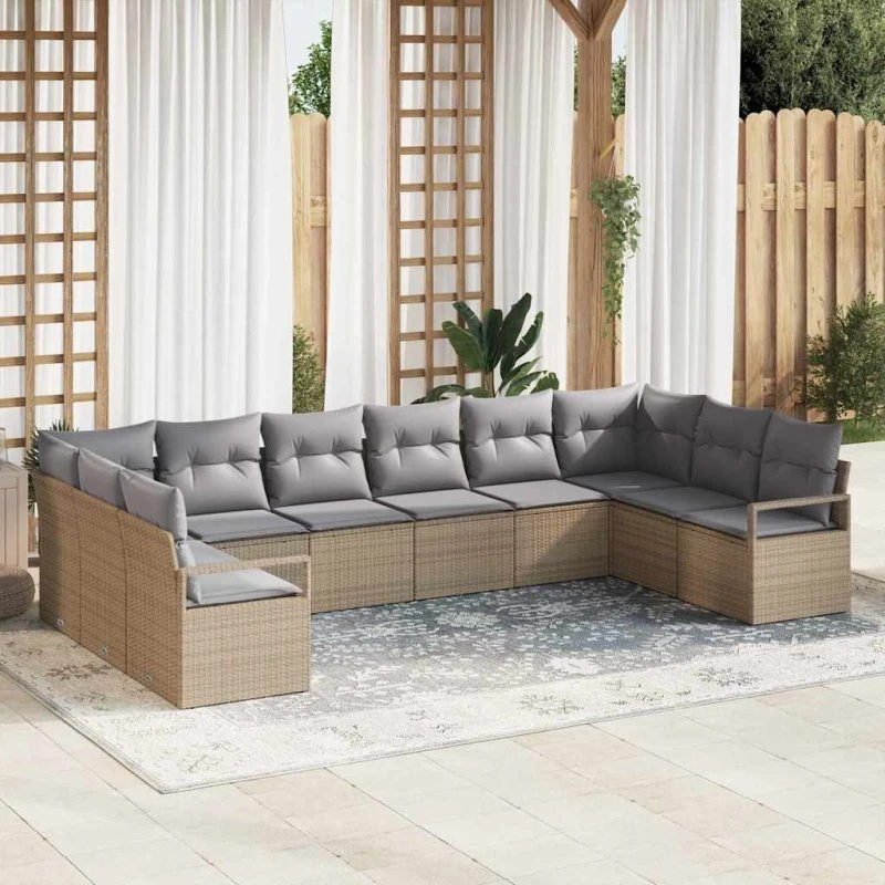 vidaXL Havemøbelssæt 10 stk Beige PolyRattan