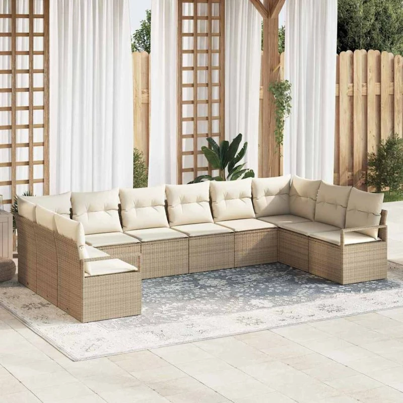 vidaXL Havemøbel Sæt 10 stk Beige Poly Rattan