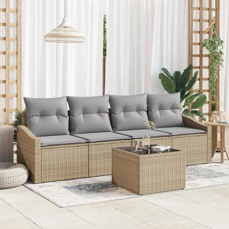 vidaXL 5-pces Havesofa Sæt med Pude, Beige og Lys Grå, Polyretan