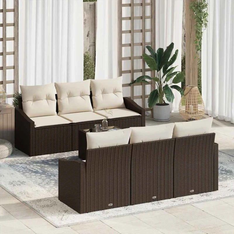 vidaXL Havesofa Sæt 7 stk Brun og Creme Poly Rattan