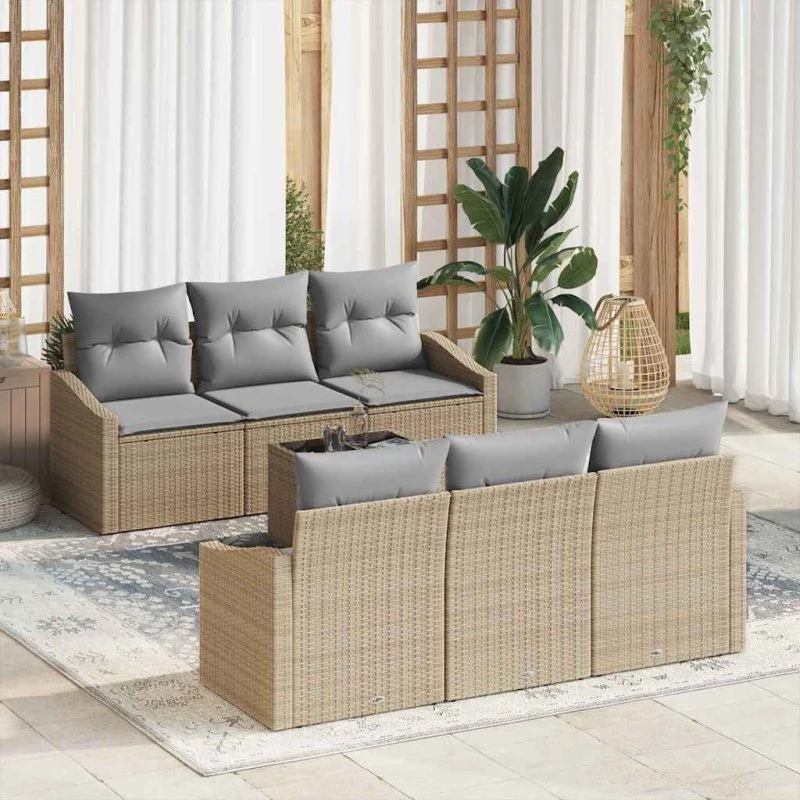vidaXL Havesofa Sæt 7 stk Beige og Lys Grå Poly Rattan